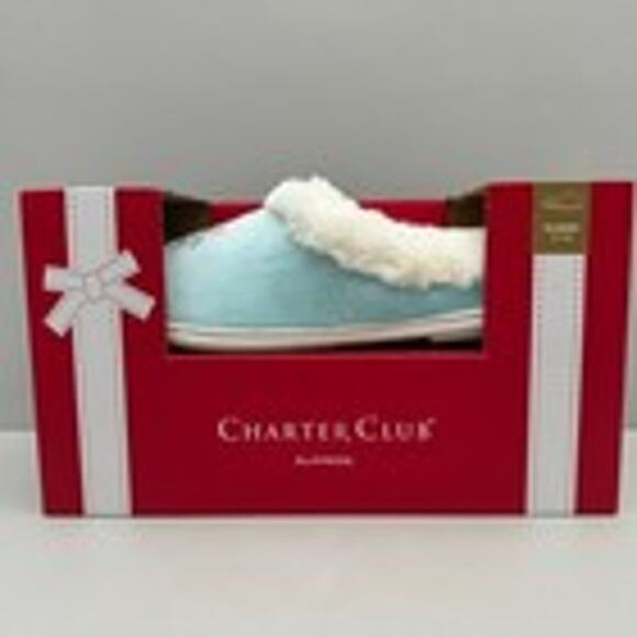 Charter Club Slippers Womens XL 11-12 Blue Snowflakes Cozy Comfy Festive Lounge - Picture 1 of 9